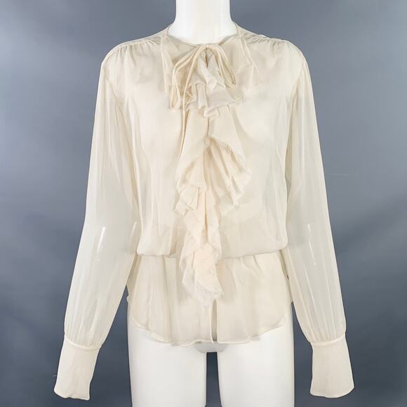 VINCE Size M Cream Silk Chiffon Ruffled Elastic Waistband Casual Top - Picture 1 of 8
